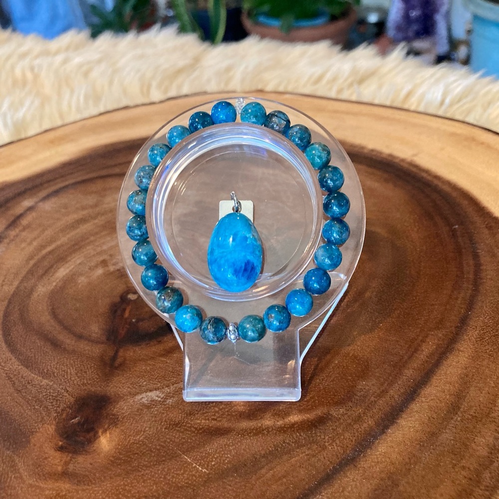 Blue Apatite Bracelet & Pendent Set